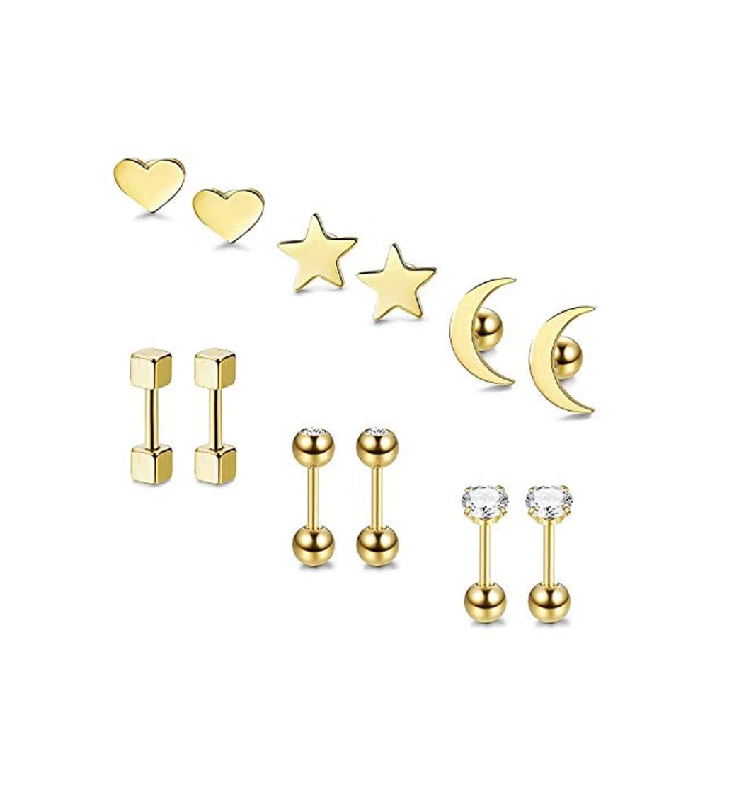 Producto BESTEEL 6 Pares Acero Inoxidable Pendientes de Estrella Luna y Corazón de