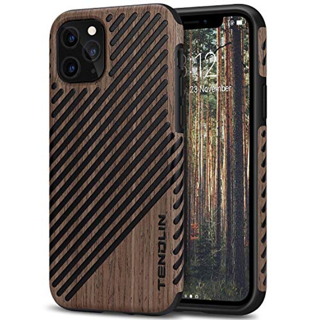 Product TENDLIN Funda iPhone 11 Pro Madera y Cuero Híbrido Carcasa Compatible con