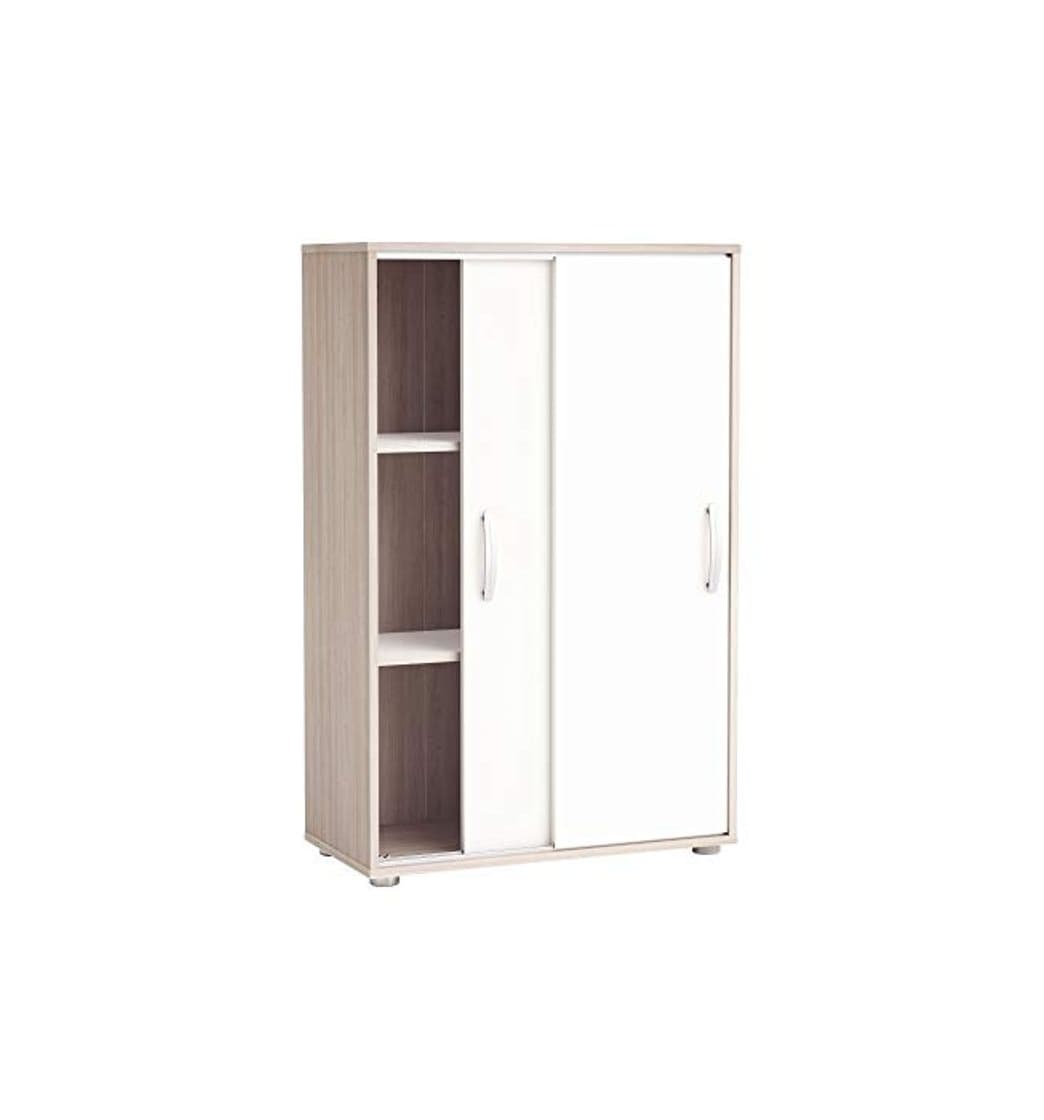 Product Miroytengo Mueble Armario Auxiliar Puertas correderas Color Blanco y Roble 68x33x106 cm