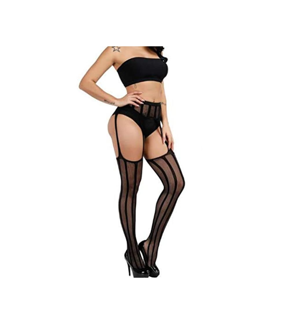 Fashion Mujeres para la ropa de dormir sexual Ropa interior tentación Lencería sexy de encaje tirantes transparentes medias de red medias negras sexy cintura desmontable medias de red antideslizantes liguer