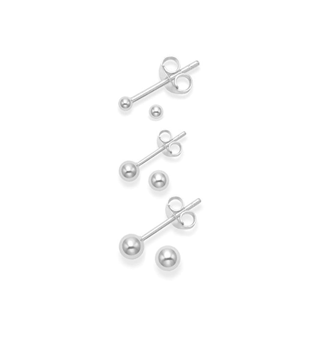 Producto Pendientes de bola pequeños, plata esterlina, 3 pares: 2 mm, 3 mm