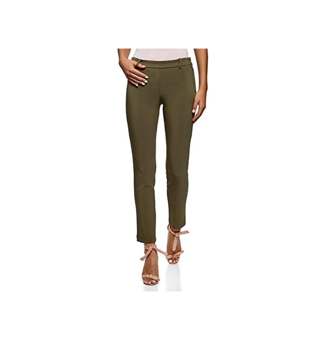 Fashion oodji Ultra Mujer Pantalones Ajustados con Cintura Elástica, Verde, ES 40