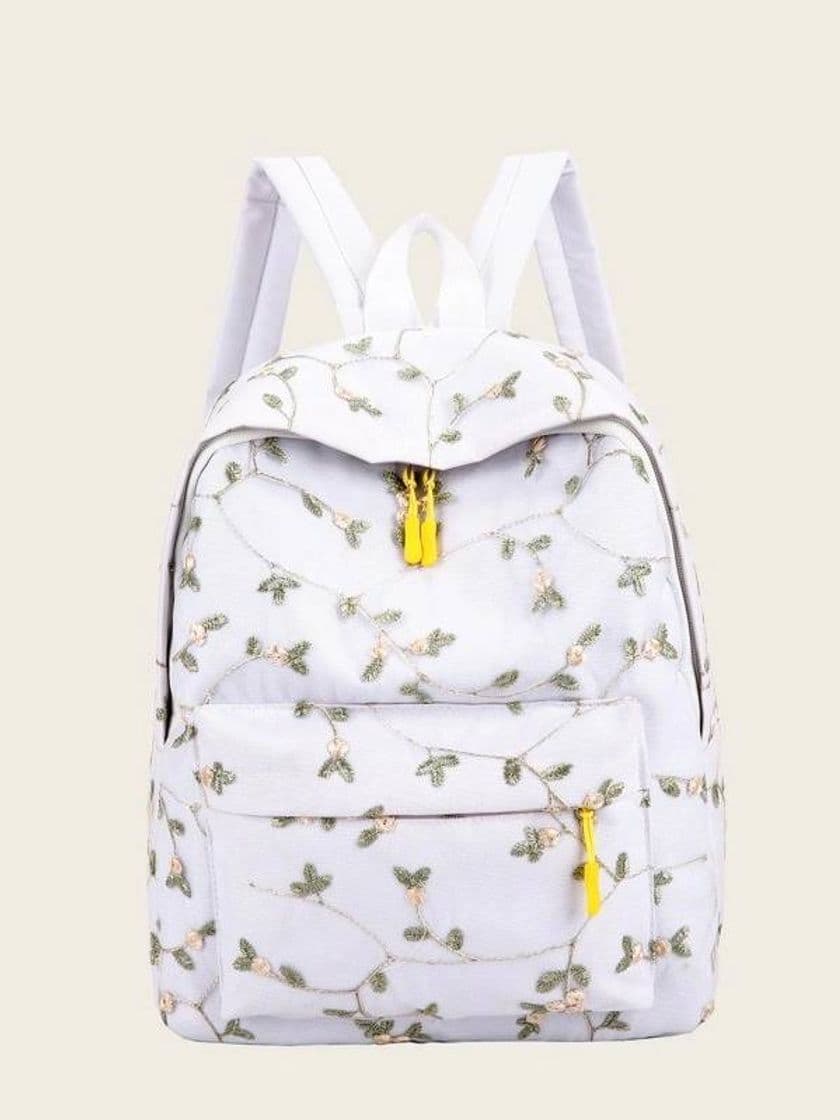 Moda Mochila con bolsillo delantero, bordado floral