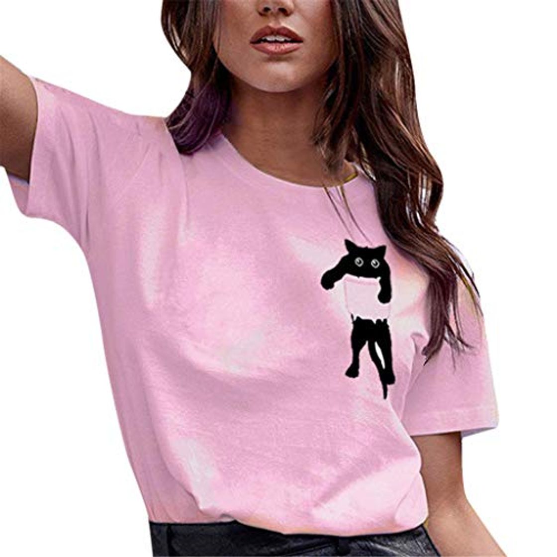 Producto BHYDRY Camiseta con Estampado de Gatos para Mujer Blusa de Manga Corta Suelta Casual Tops sin Mangas