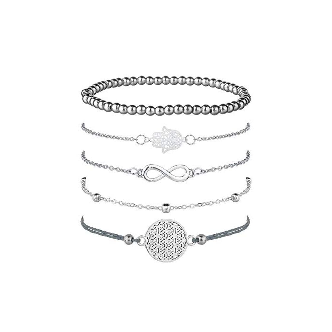 Fashion Juego de 5 pulseras de plata para mujer