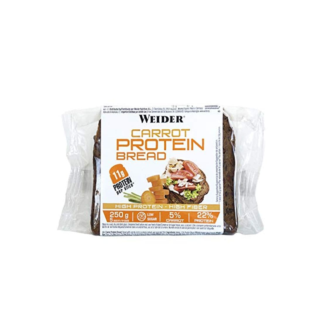 Producto Weider Pan Proteico con 11g de proteína y un 5% de zanahoria