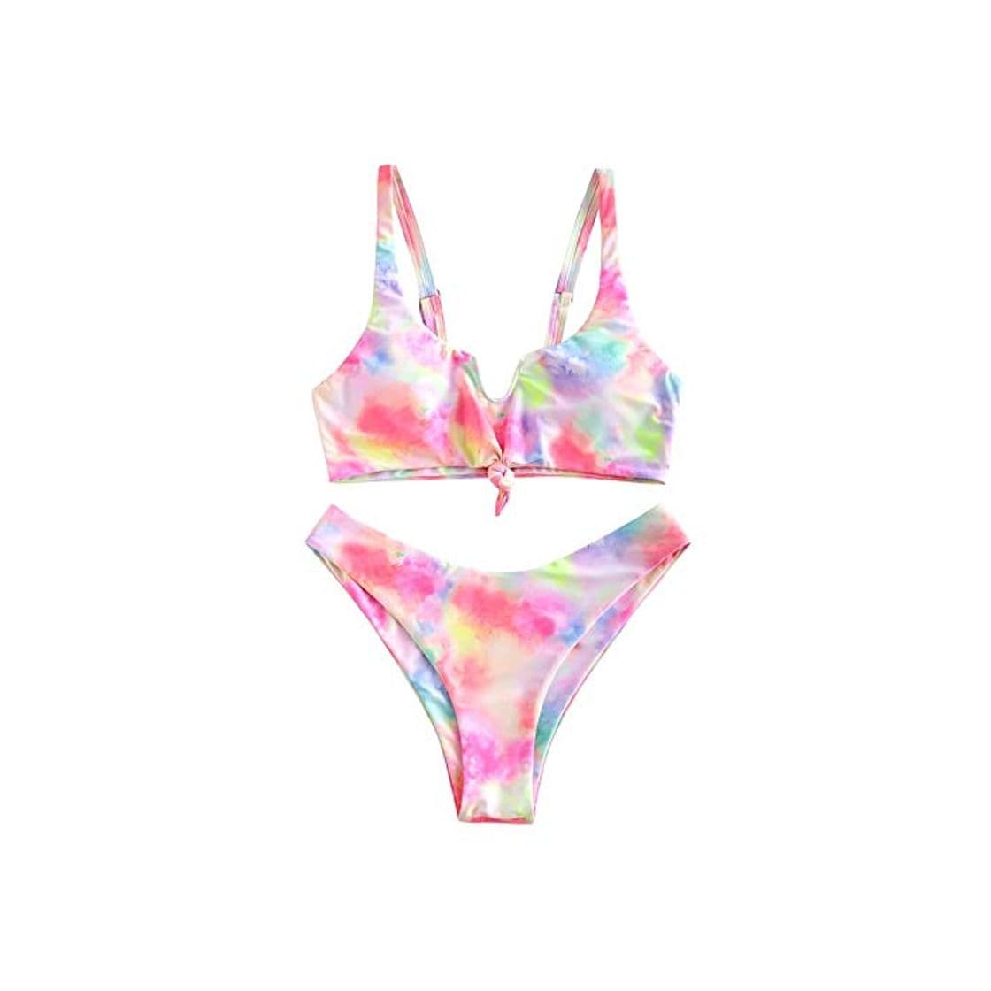 Fashion ZAFUL - Bikini para mujer Tie Dye anudado High Cut