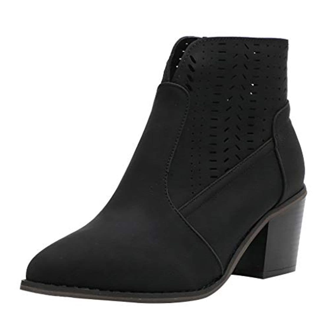 Producto Botines Mujer Invierno Otoño Zapatos de Tacón Mujer con Calados Botines Tacon Ancho Botines Mujer Tacon Medio Comodos Zapatos de Tobillo de Cuero Vintage ahuecados Botas Cortas