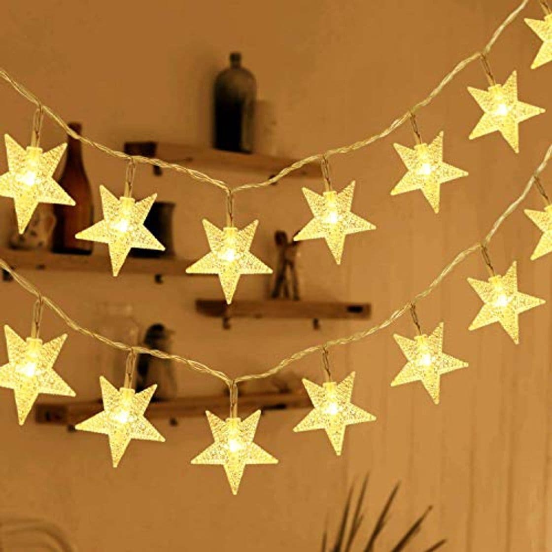 Elemento de la categoría hogar HOMVAN Luces de Estrellas 50 LED Estrellas 7.5M Baterías Powered Decorativo Blancas