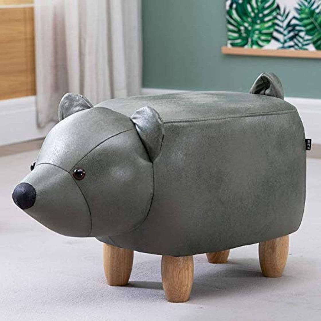 Producto ZXYY Reposapiés de Animales para niños con Patas de Madera Puf otomano en Forma de Oso Reposapiés Cojín Acolchado Banco de Zapatos para Sala de Estar Dormitorio Pasillo Verde 63x33x36cm