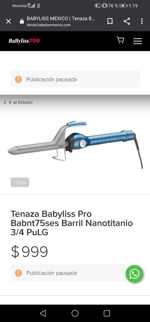 Fashion Tenaza babyliss pro babnt75ses barril nanotitanio 3/4 puLG. 