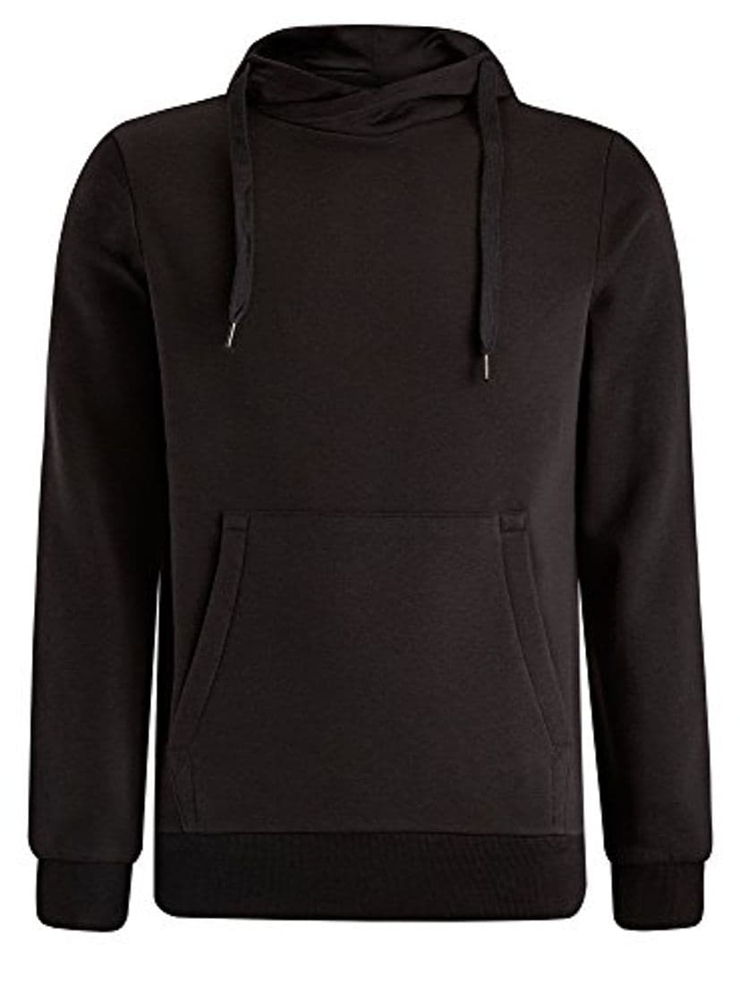 Place oodji Ultra Hombre Sudadera Básica con Bolsillo, Negro, ES 46-48