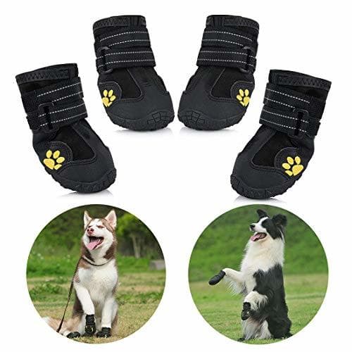 Lugar Zapatos para Perros, 4 Pcs Impermeable Zapatos Perro para Mediano y Grandes