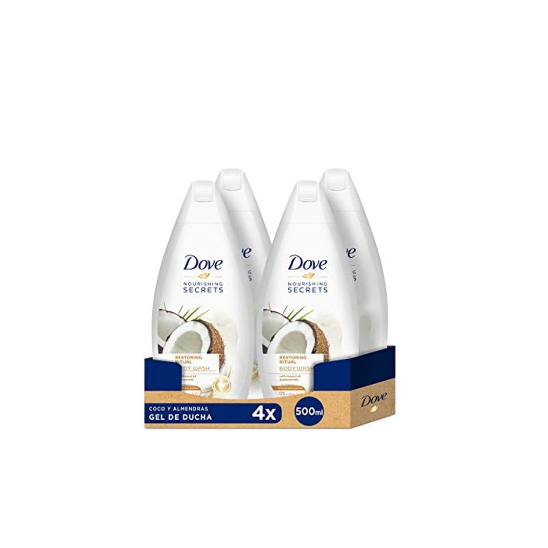 Belleza Dove Gel De Ducha Coco y Almendras - 4 Paquetes de 500