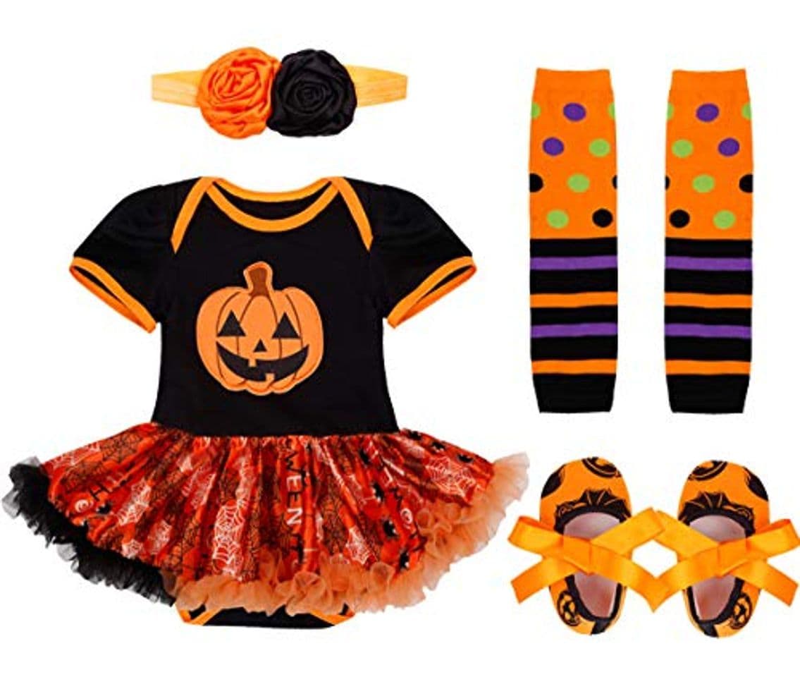 Moda IEFIEL Vestido Calabaza para Bebe Niña Disfraz Halloween Cosplay Body Manga Cortas