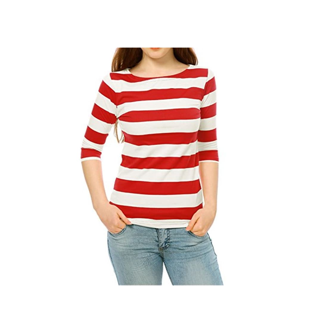 Product Allegra K Blusa De Rayas para Mujeres Mangas del Codo Cuello de Barco Día De San Patricio Rojo S