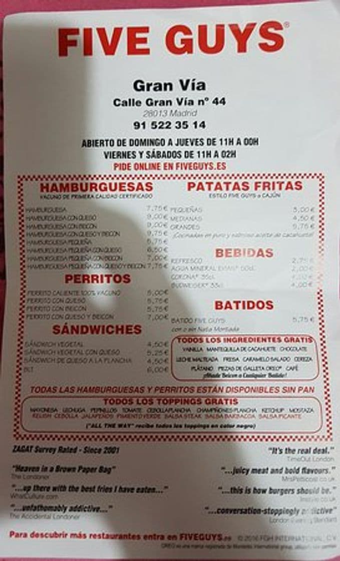 Restaurants Five Guys - Gran Vía