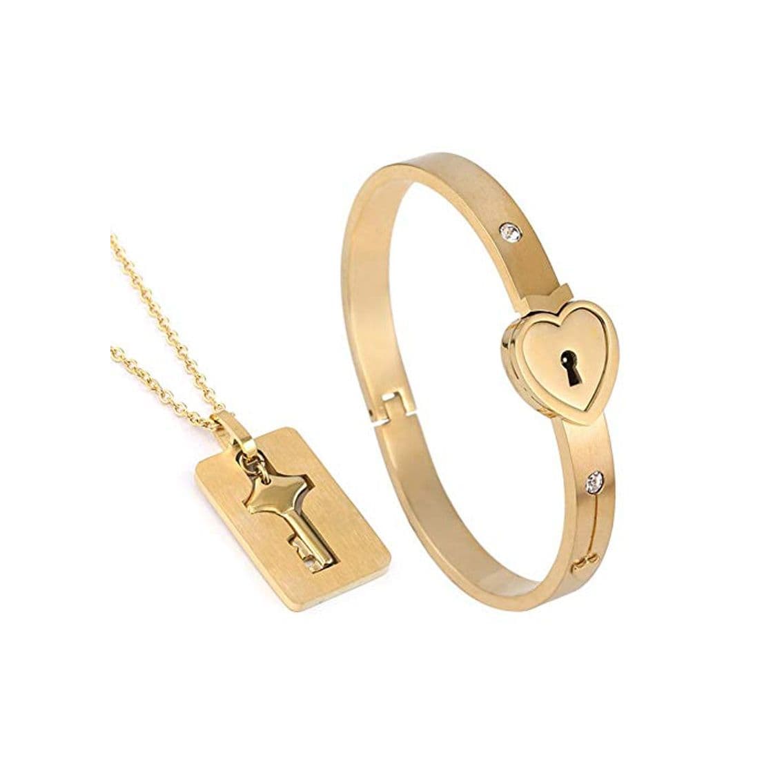 Product Ohyoulive Couple Bracelet Necklace Set Stainless Steel Love Heart Lock Jewelry Set