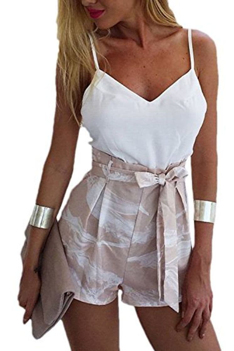 Producto Las Mujeres Elegantes Trajes De 2 Piezas Rompers Cami Top Y Pantalones Cortos White XS