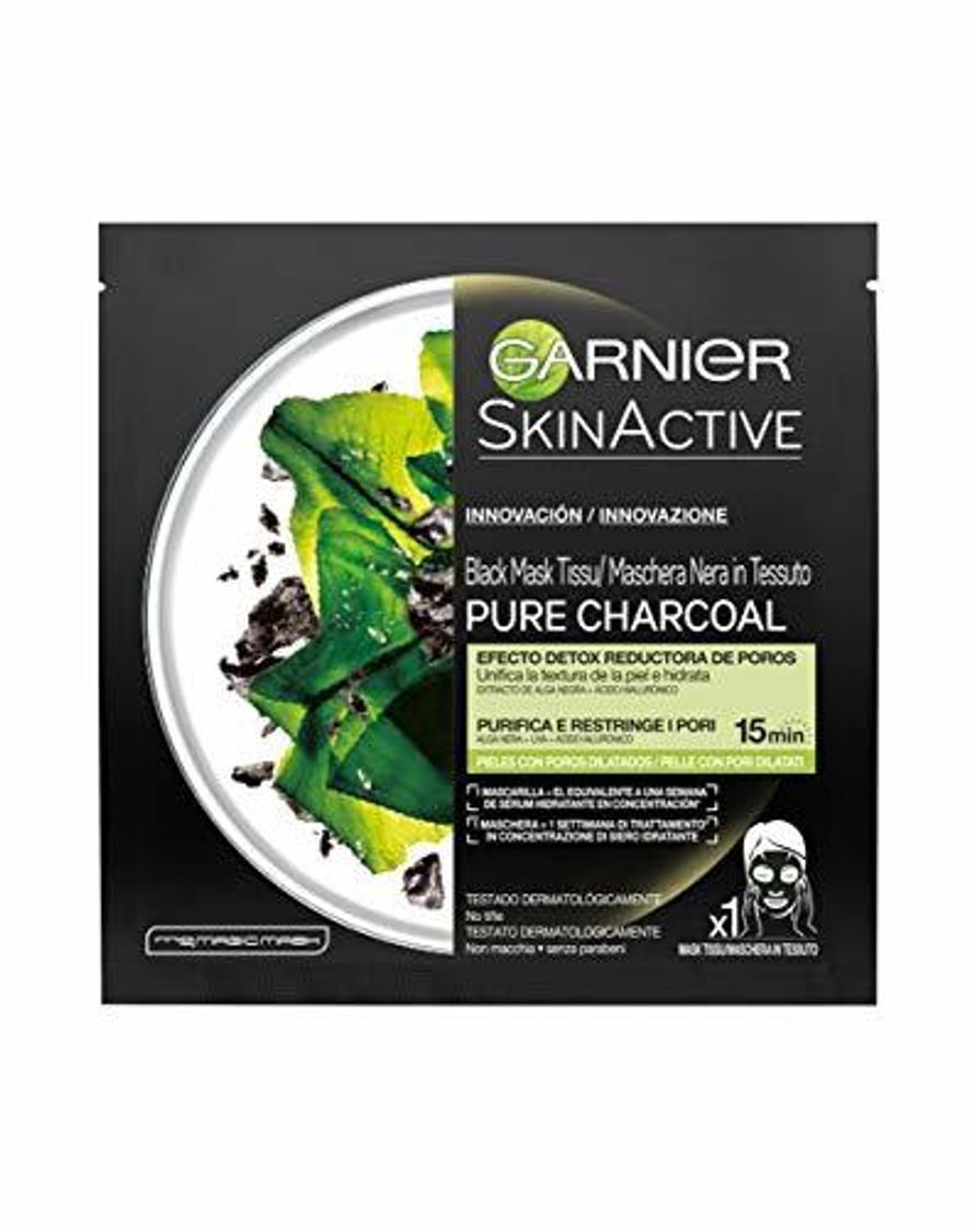 Beauty Garnier Skinactive Mask Tissu Pure Charcoal Mascarilla de Tejido Negro Efecto Detox