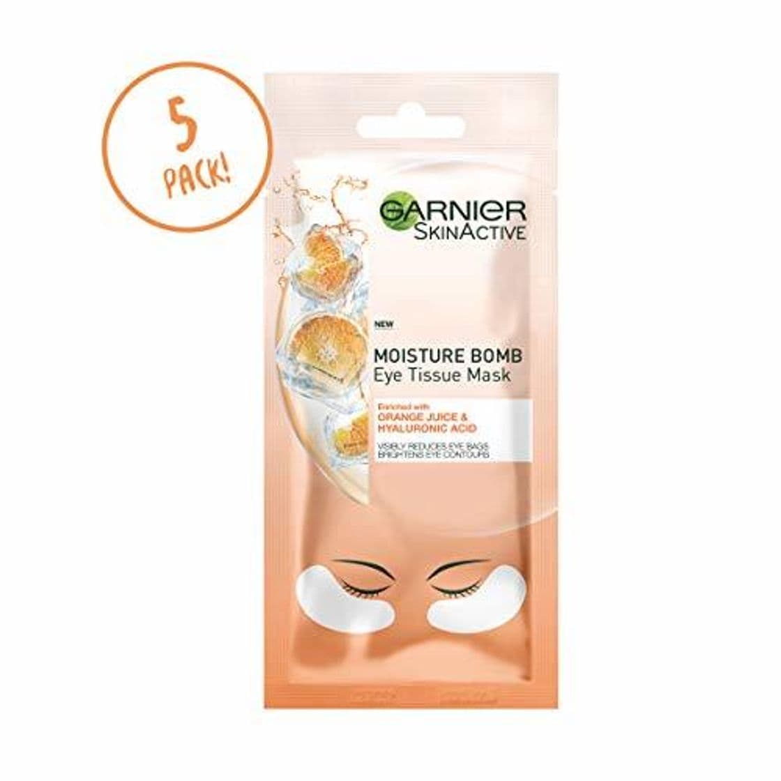 Beauty Garnier - Máscara para ojos con ácido hialurónico y zumo de naranja,