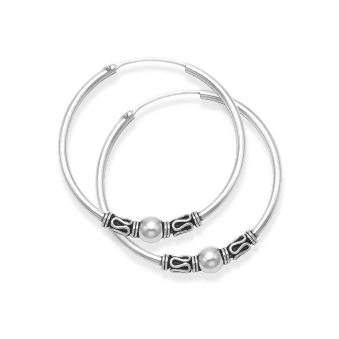 Fashion Plata de ley pendientes de aro Bali. Pelota y twist cables -