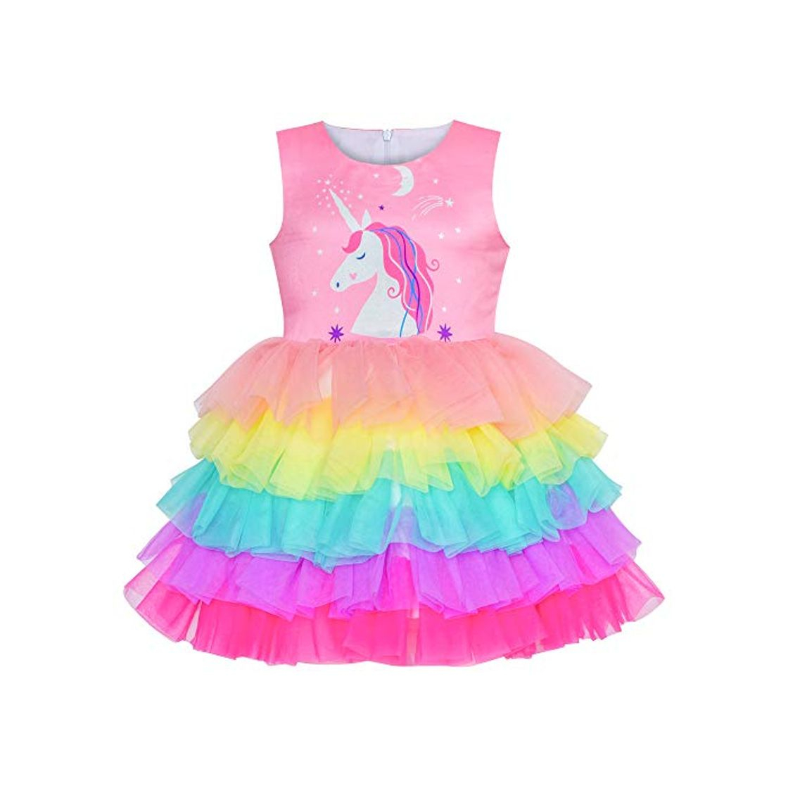 Product Sunny Fashion Vestido para niña Rosa Unicornio Volante Fruncido Arco Iris Pastel Falda 4 años