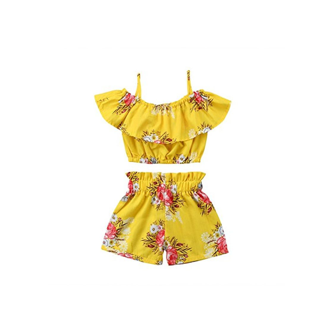 Product Conjunto de Verano para Niñas Bebés Florales Fuera del Hombro Conjunto de Chica Manga con Volantes en la Parte Superior y Pantalones Cortos Traje para Niñas de Verano