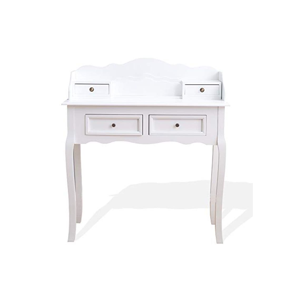 Product Rebecca Mobili Consola Blanca, Escritorio clásico, 4 cajones, Madera Paulownia MDF, para