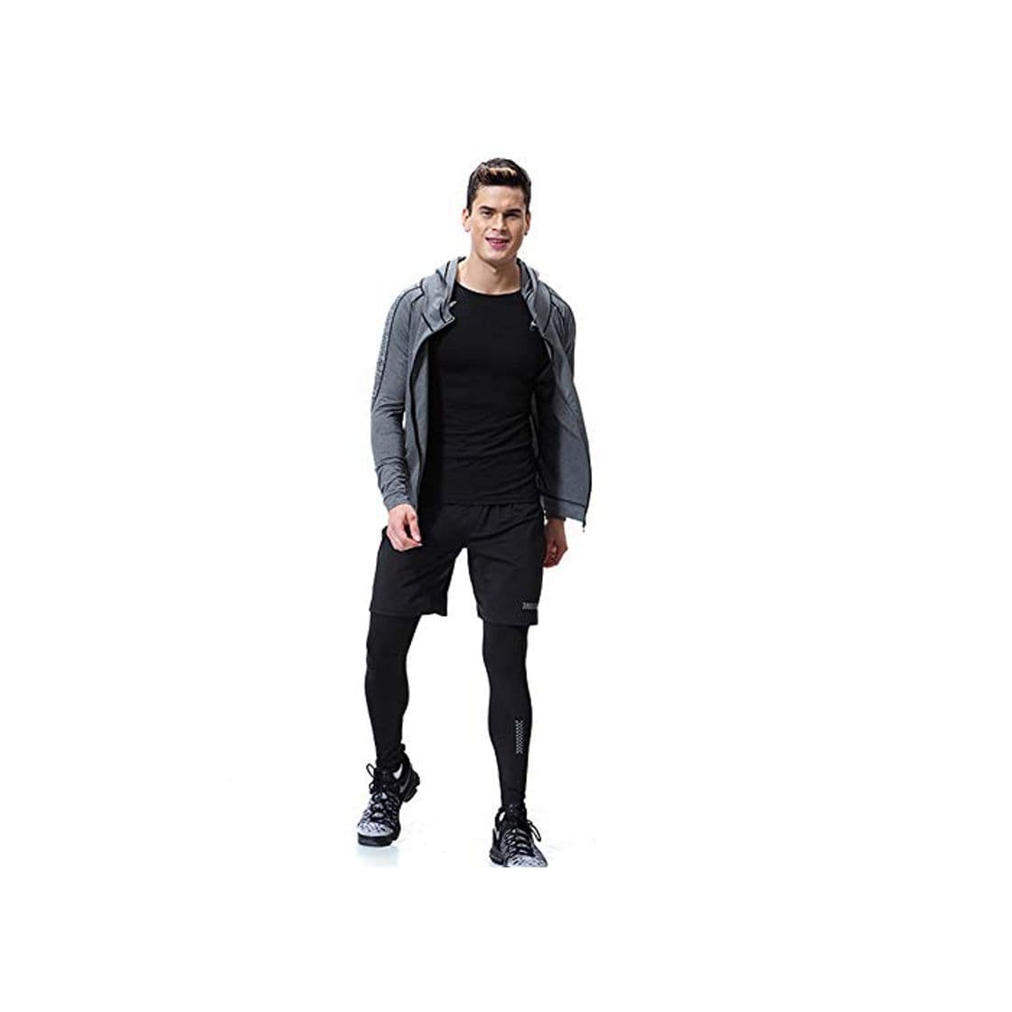 Producto Conjunto de ropa deportiva para hombres Para hombre 4 unids Sports Gym Ropa de Fitness Conjunto de chaquetas de manga larga suelta pantalones cortos de compresión Pantalones para entrenamiento de entr