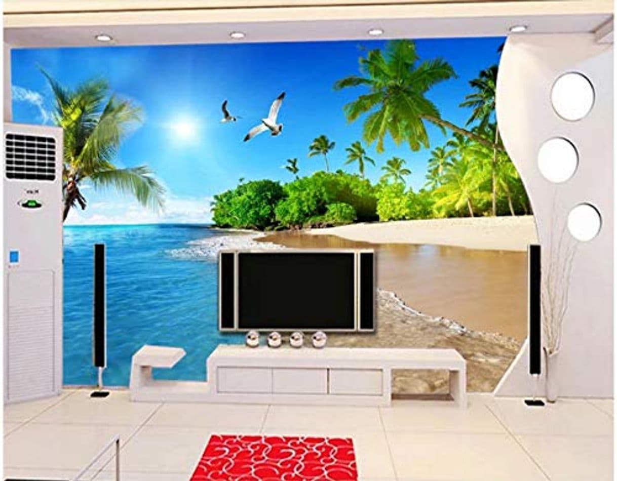 Producto Mural De Papel Tapiz En 3D La Playa Más Hermosa De Cocotero Aegean Tv Fondo De Pared De Tela De Seda 350X245cm