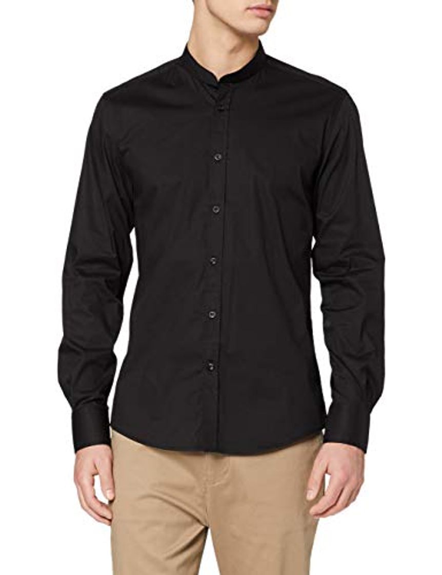 Moda Antony Morato Camicia Manica Lunga Collo Coreano Camisa Casual, Negro