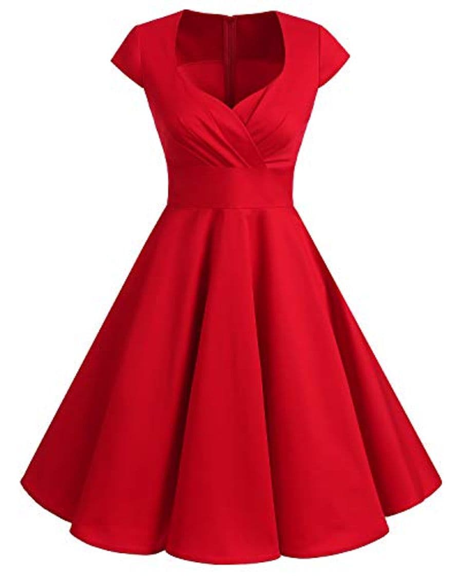 Product Bbonlinedress Vestido Corto Mujer Retro Años 50 Vintage Escote En Pico Red 3XL