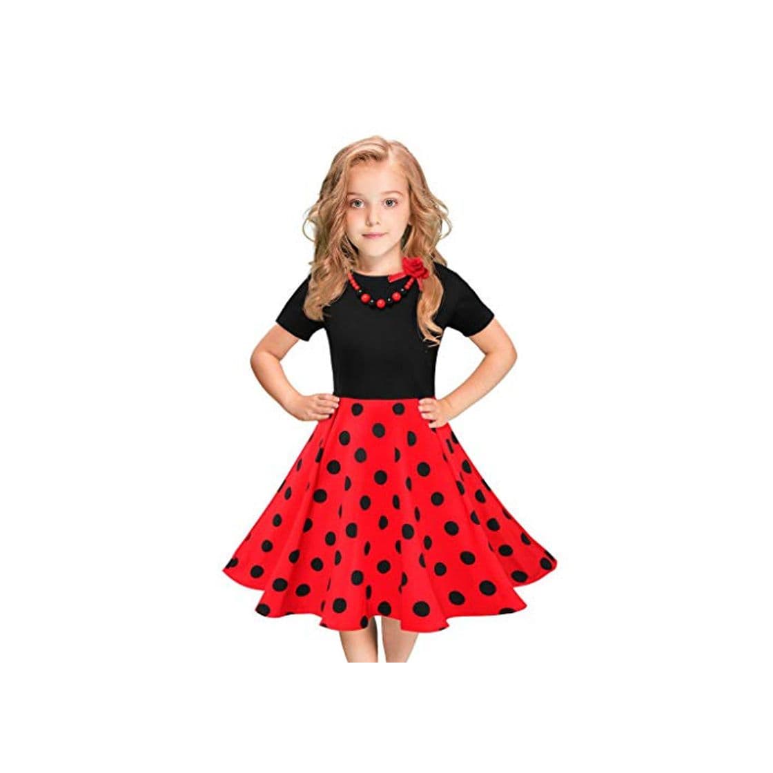 Moda Vestidos de Fiesta de Las niñas de los niños Polka Dot Princesa Swing Rockabilly Vestidos de Fiesta Elegante Boda Vestidos Falda Princesa riou