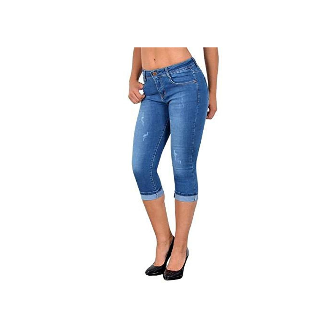 Moda Tallas Grandes Moda Verano Mujeres Cintura Alta Jeans Ajustados hasta la Rodilla Agujero Rasgado Denim Capri Slim Streetwear Stretch Casual Pants