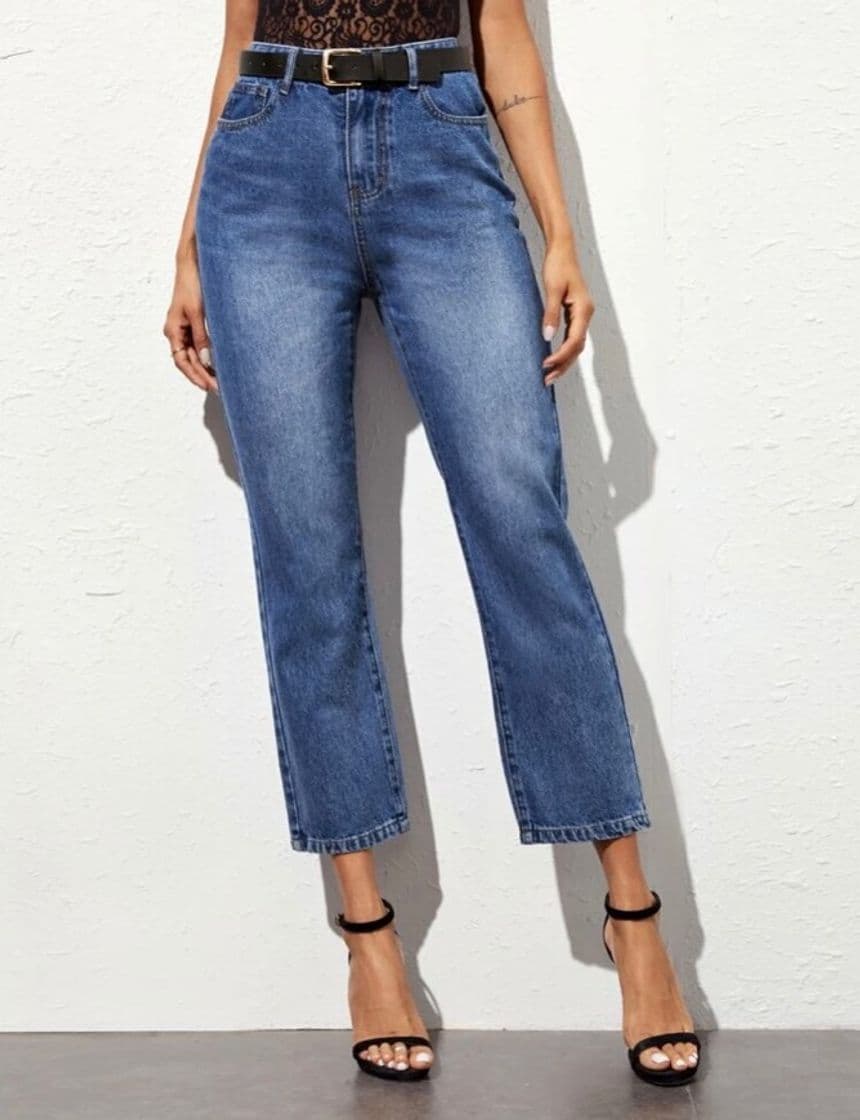 Moda Bleach Wash Cropped Baggy Jeans Without Belt