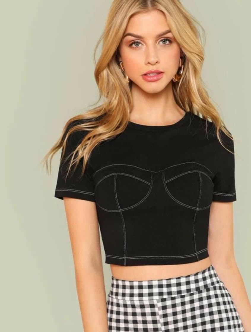 Moda SHEIN Contrast Stitch Crop Top