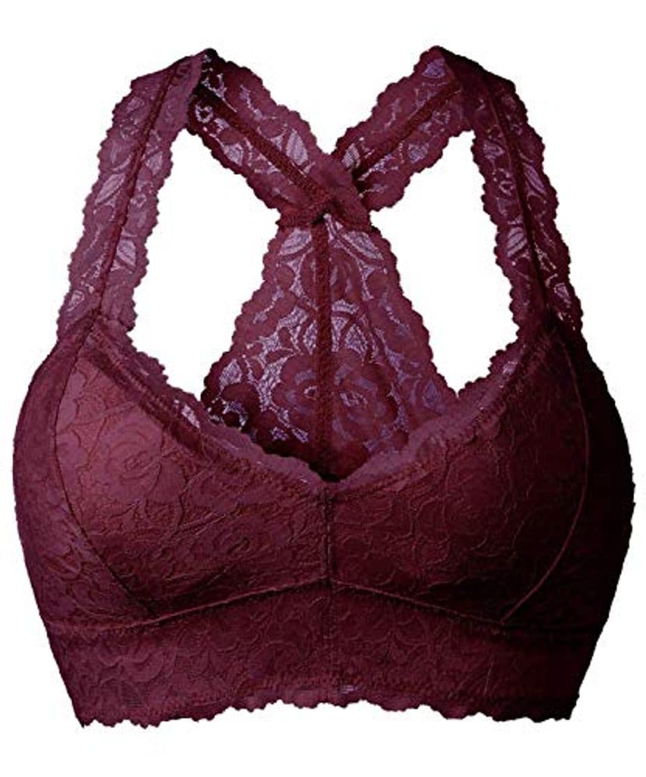 Moda YIANNA Mujer Sujetador Encaje Floral con Relleno Extraíble Transpirable Bralette Lace Bra