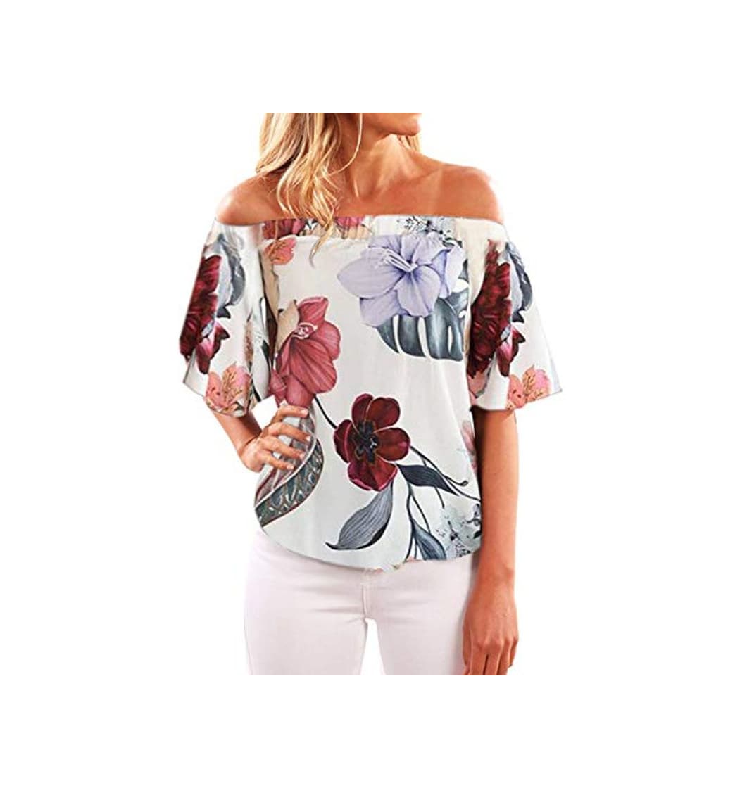 Moda YOINS Blusa casual de verano con hombros descubiertos y hombros descubiertos para