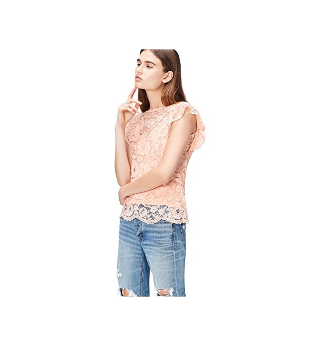 Moda find. Top de Encaje de Manga Corta para Mujer , Rosa