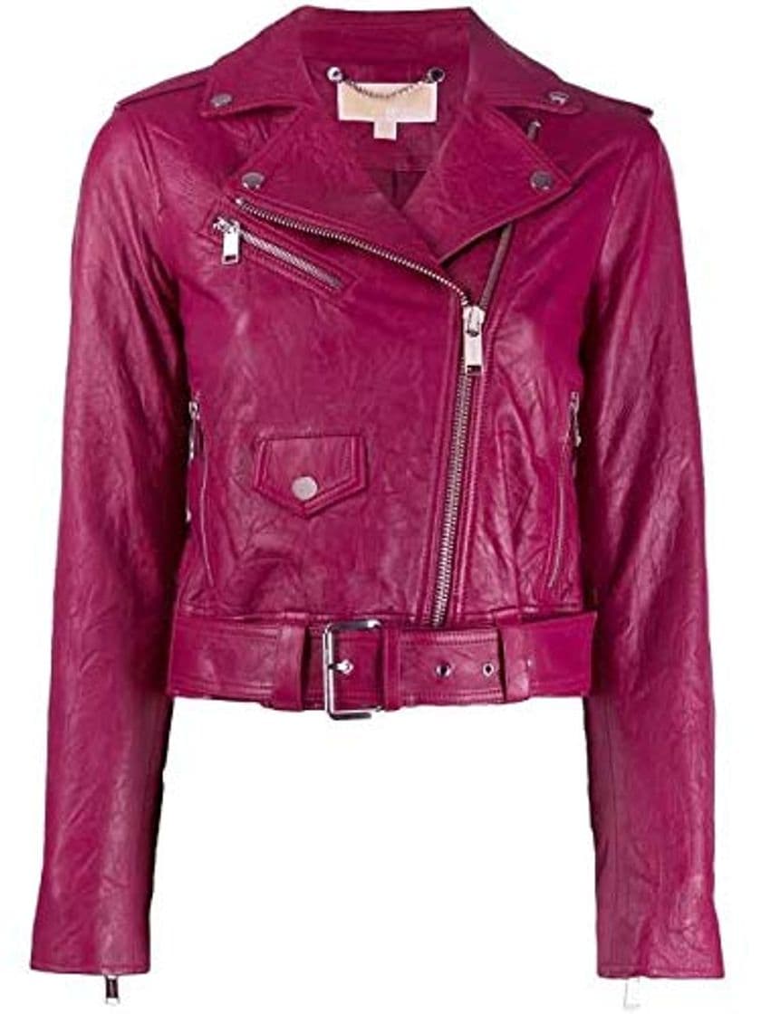 Moda Michael Kors - Chaqueta de Piel Arrugada para Moto Rojo Granate