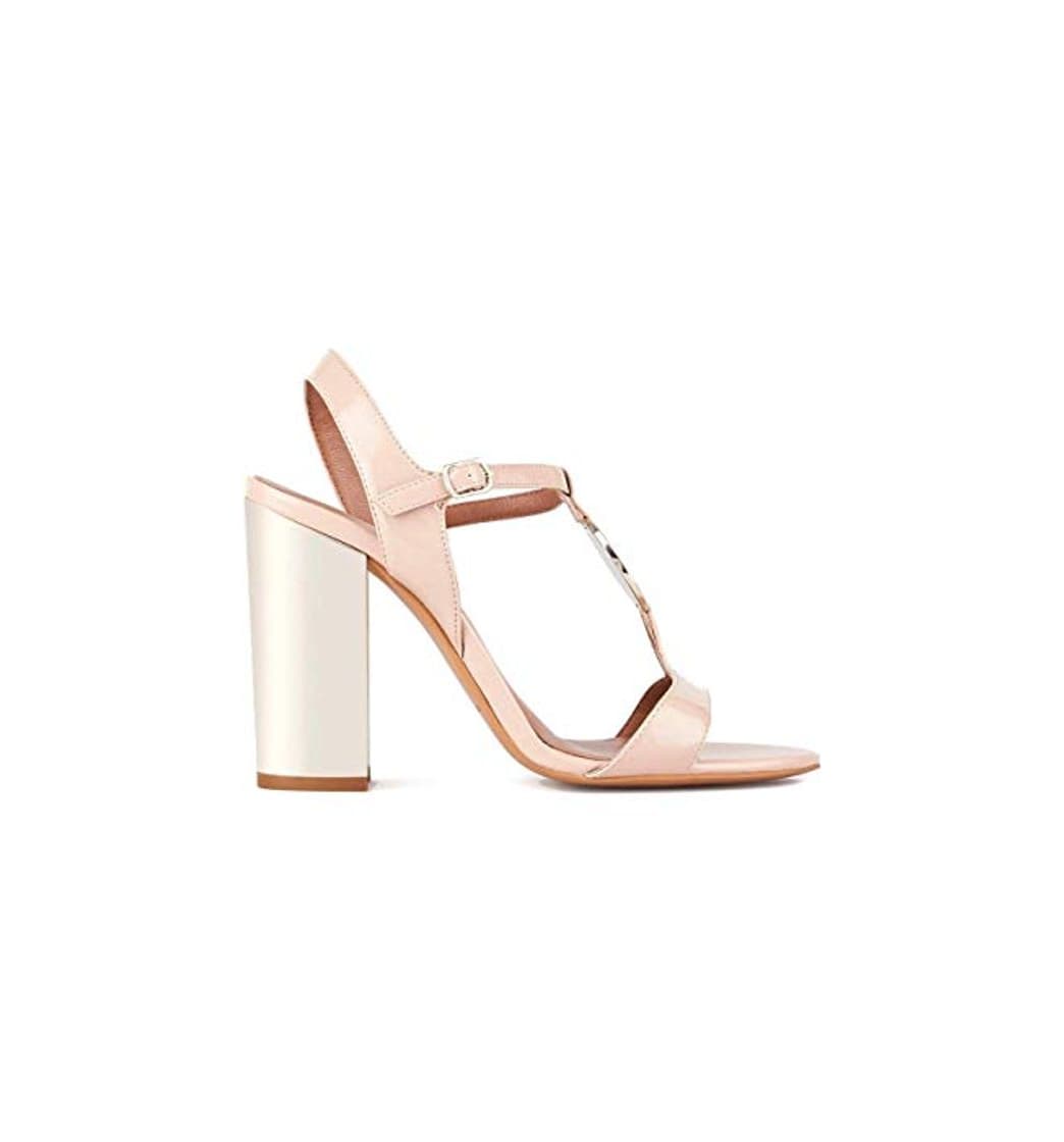 Moda Emporio Armani - Sandalias de piel con tacón cromado Nude Gold Rosa