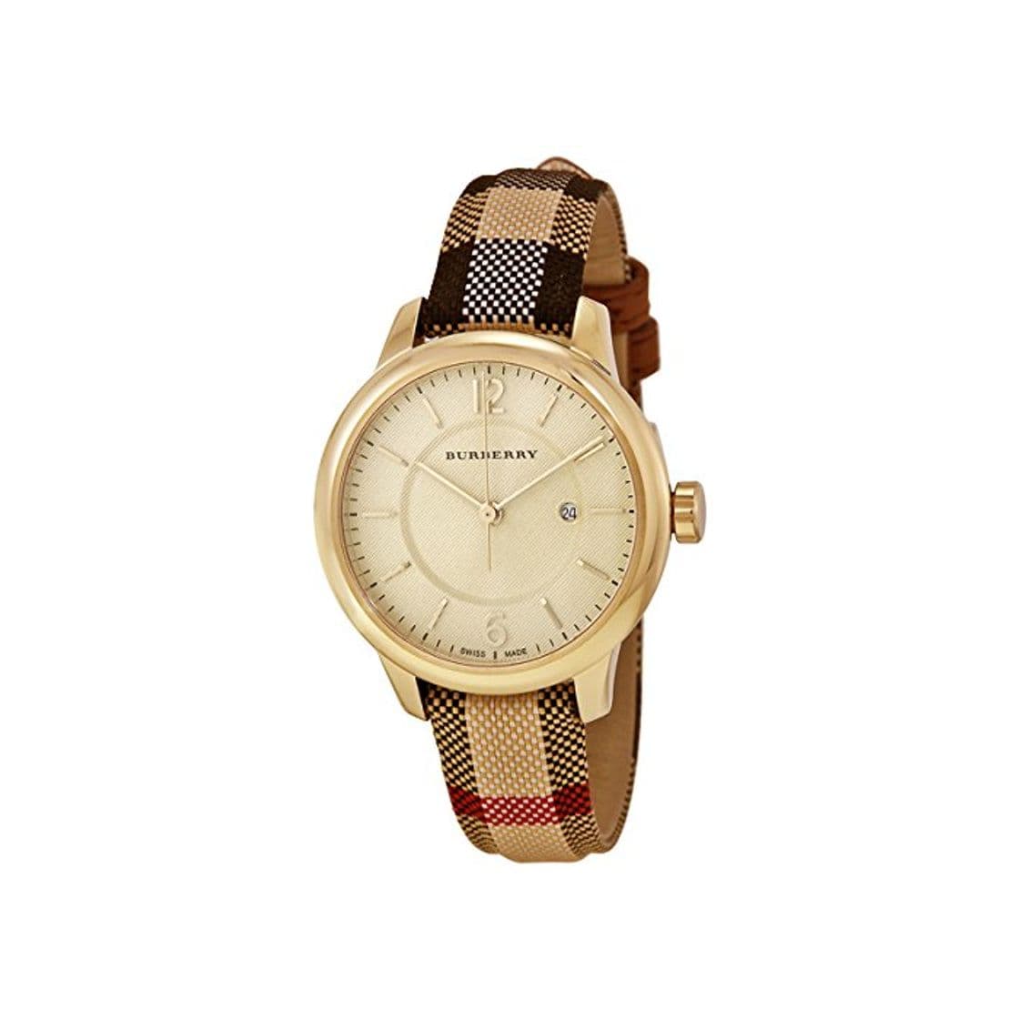 Moda Burberry Oro Dial Acero Inoxidable Reloj de Pulsera para Mujer de Cuarzo de Piel Textil BU10104