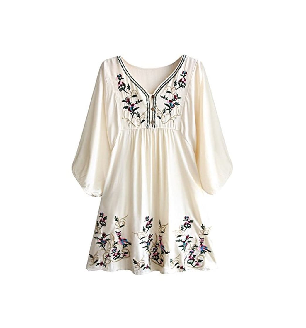 Producto Doballa Mujeres Vestido de Mini Blusa Bohemia Mexicana Bordado Floral