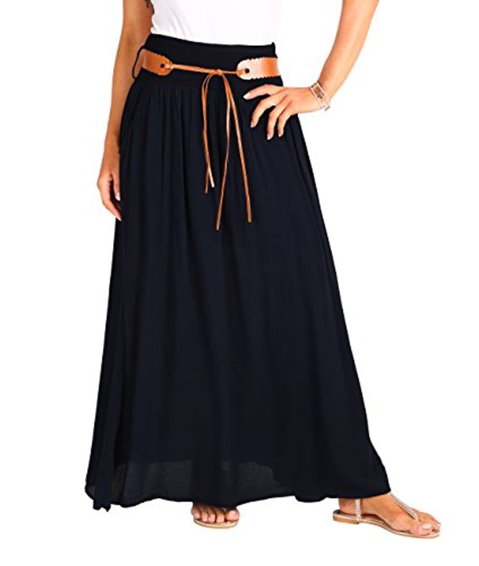 Producto KRISP 4809-BLK-SM, Falda Larga Bohemia Elegante Plisada Hippie Cintura Elástica, Negro