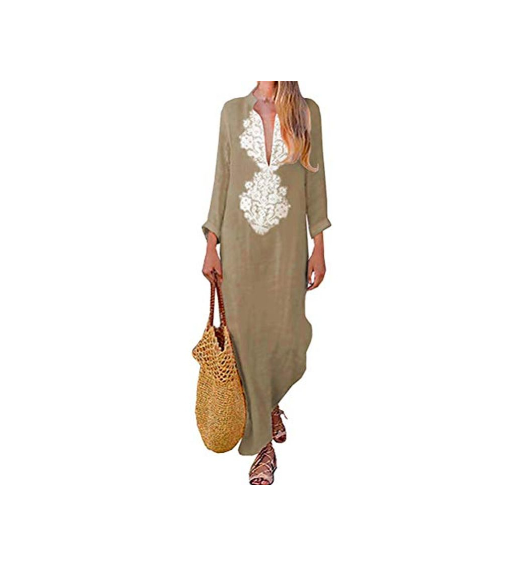 Producto Tomwell Vestido de Fiesta de Mujer Sin Mangas de Boho Maxi Largo Vestidos de Cóctel Dresses Caqui ES 38