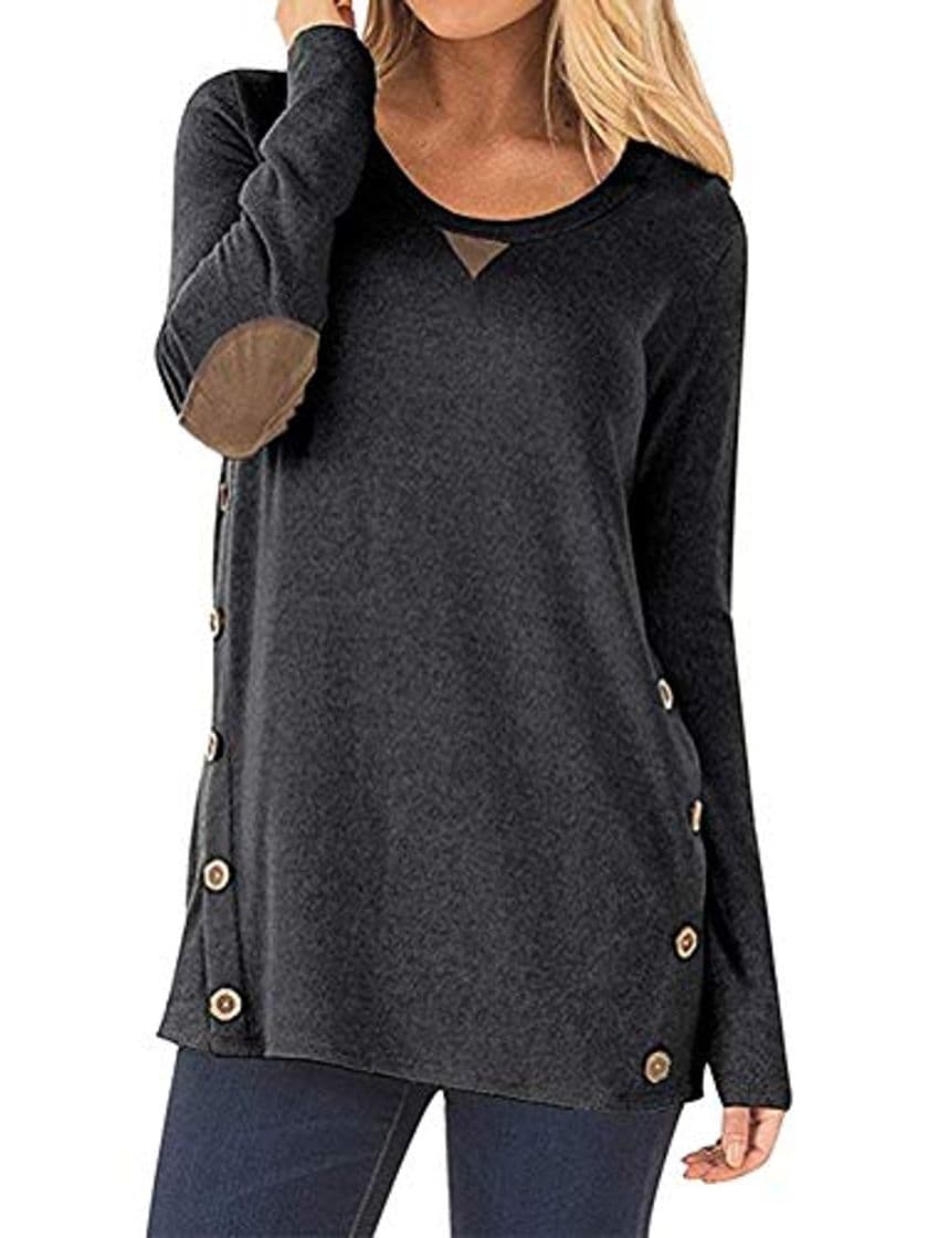 Moda Tomwell Blusa Moda Patchwork Mujer Otoño Verano Cuello Redondo Manga Larga Casual Suelto Blusa Tops Jersey Shirt Negro ES 40