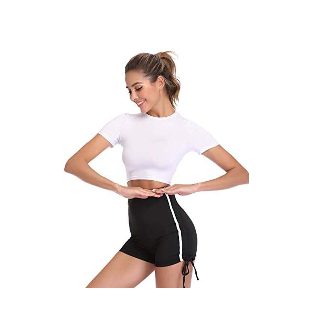 Producto Hawiton Conjunto de Ropa Deportiva para Mujer Top de Running de Manga Corta de 2 Piezas & Pantalones Cortos de Cintura Alta Yoga Gym Wear