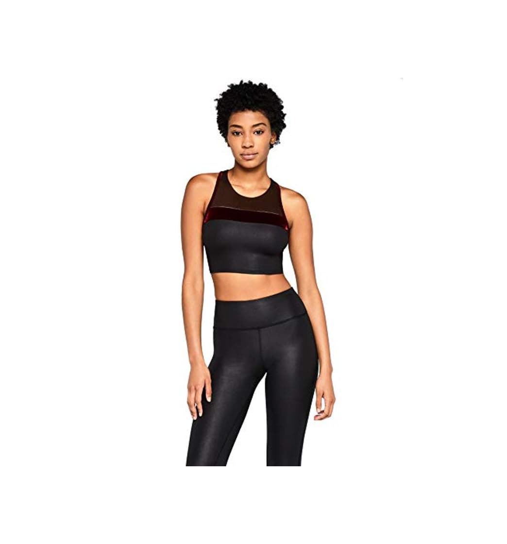 Product Marca Amazon - AURIQUE Velour Racerback Crop - Top deportivo Mujer, Negro