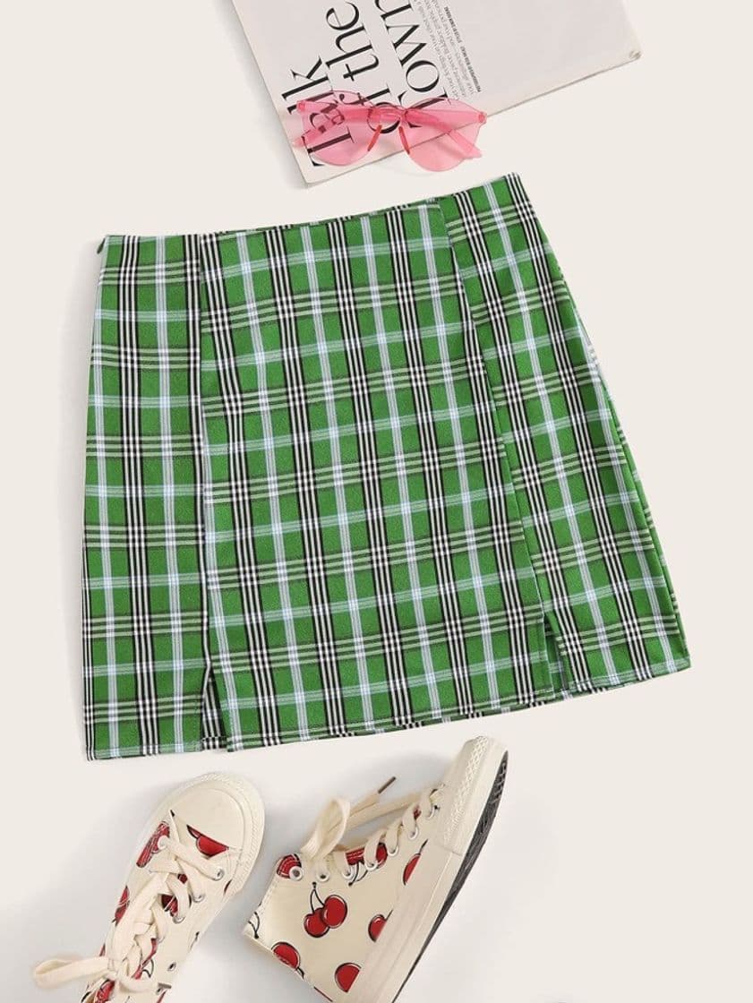 Product Plaid slit skirt 